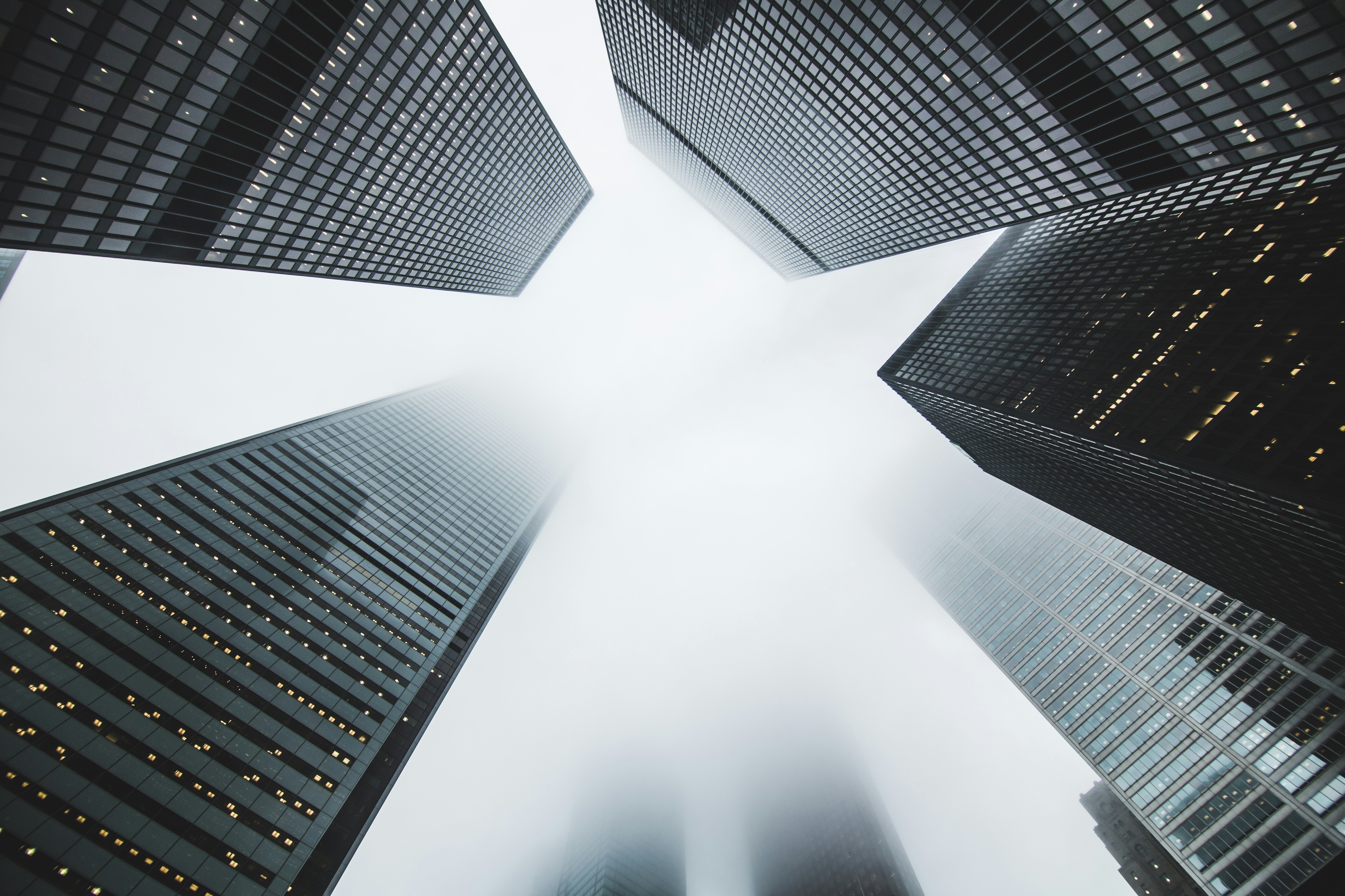 Upward view of skyscrapers